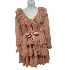 Shein 3X Chiffon Tulle Dusty Rose Polka Dot Ruffled Tiered Dress Fairycore Sweet